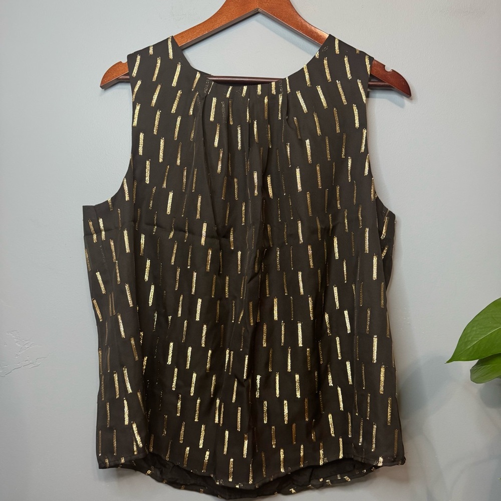 Worthington Sleeveless Black Clip Geometric Blouse Gold. NWT. XL Petite - Picture 13 of 13